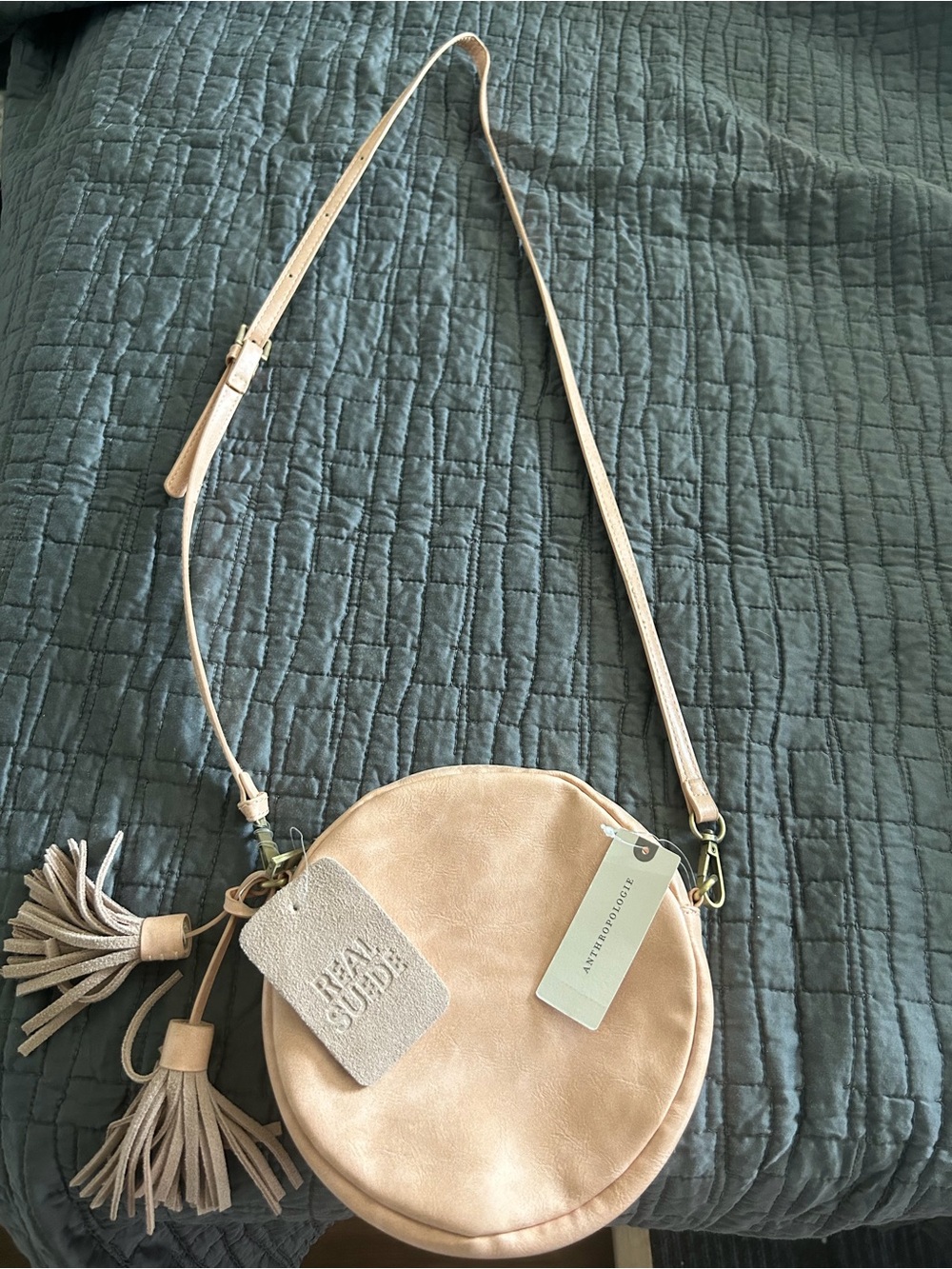 Anthropologie Round Crossbody Bag in Light Beige